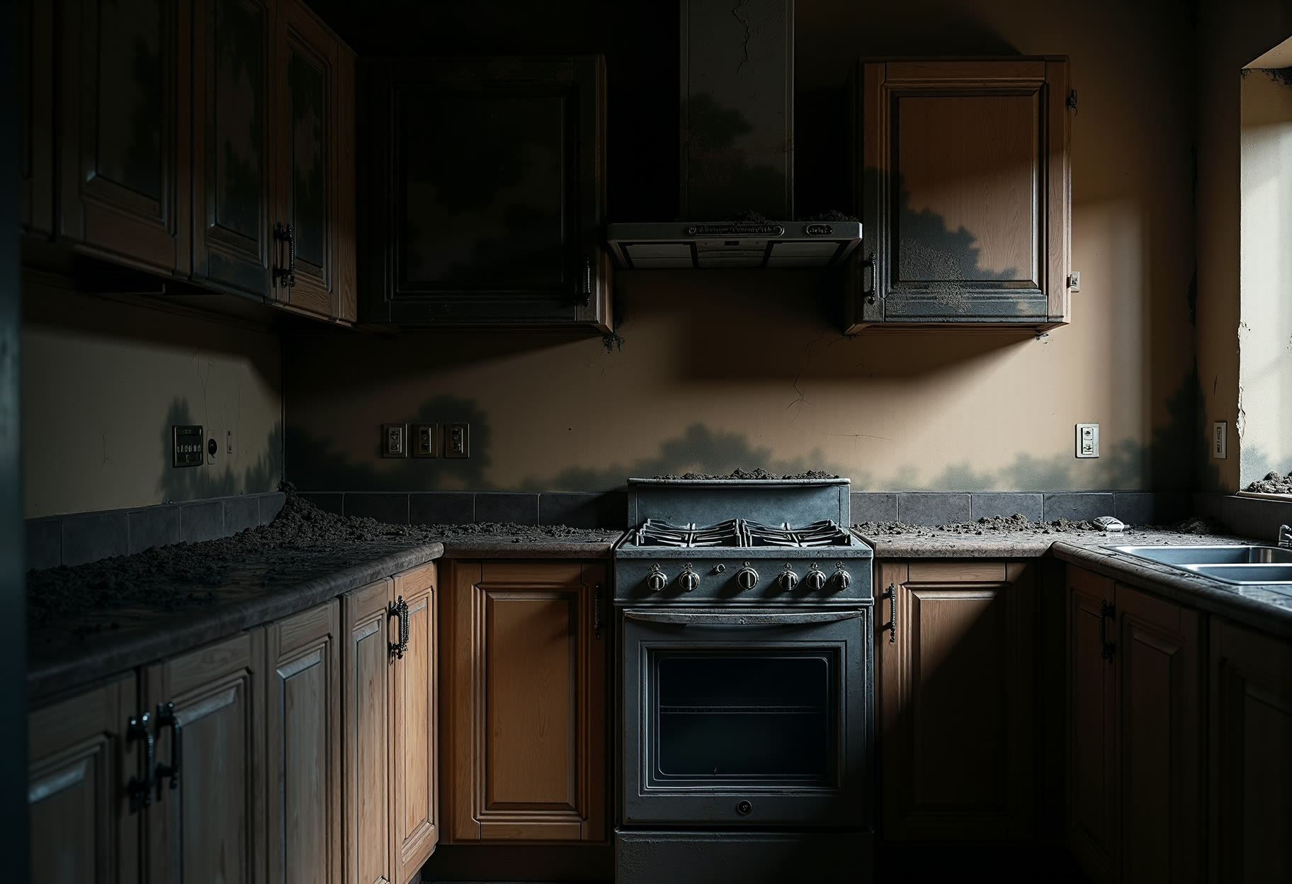 Kitchen soot line after a range fire